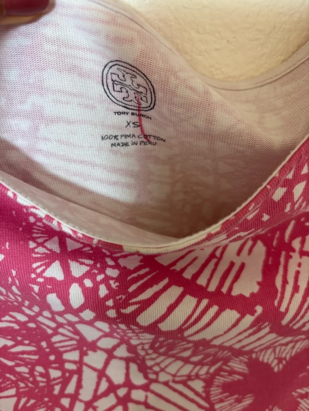 Tory Burch Pink & White Floral Lace-Style Cotton T-shirt summer Dress